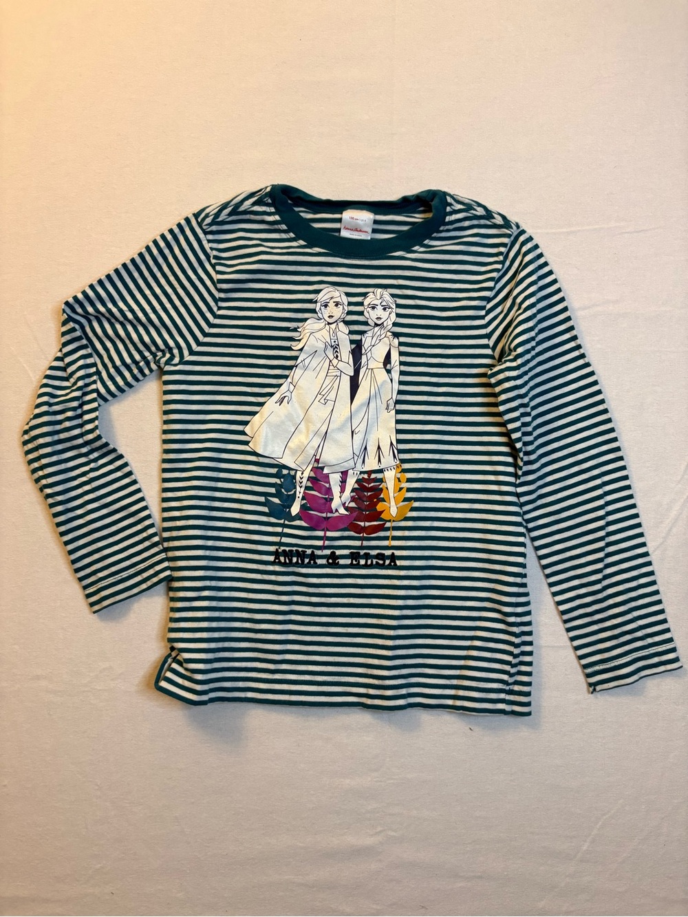 Hanna Andersson Green & White Striped Long-Sleeve Tee with Sisters Graphic